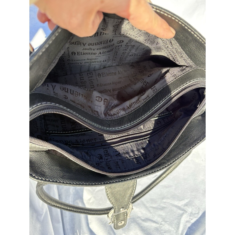Vintage Etienne Aigner Classic Black Shoulder Purse With Silver Signature Buckle - Picture 9 of 10